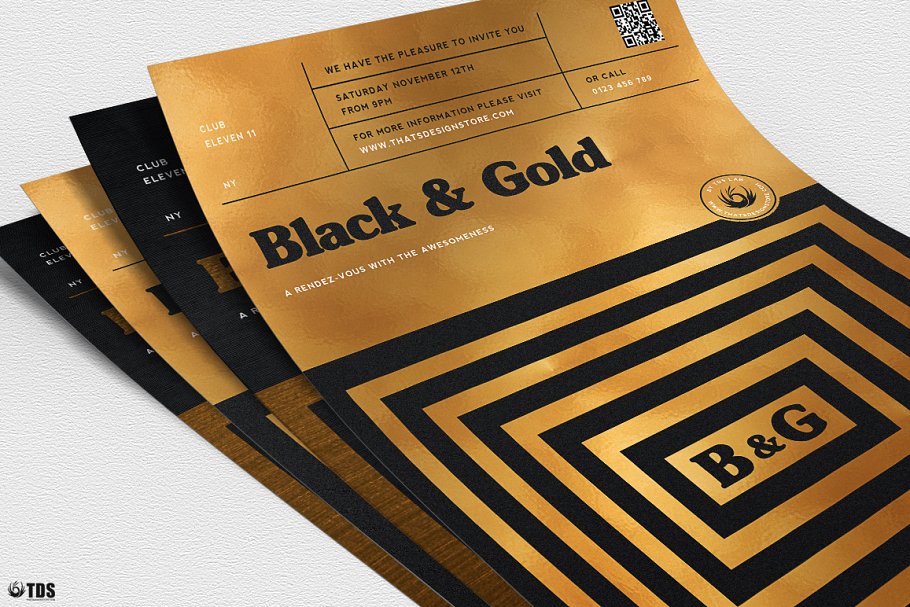 极简主义黑金配色传单PSD模板v9 Minimal Black Gold Flyer PSD V9插图(4)