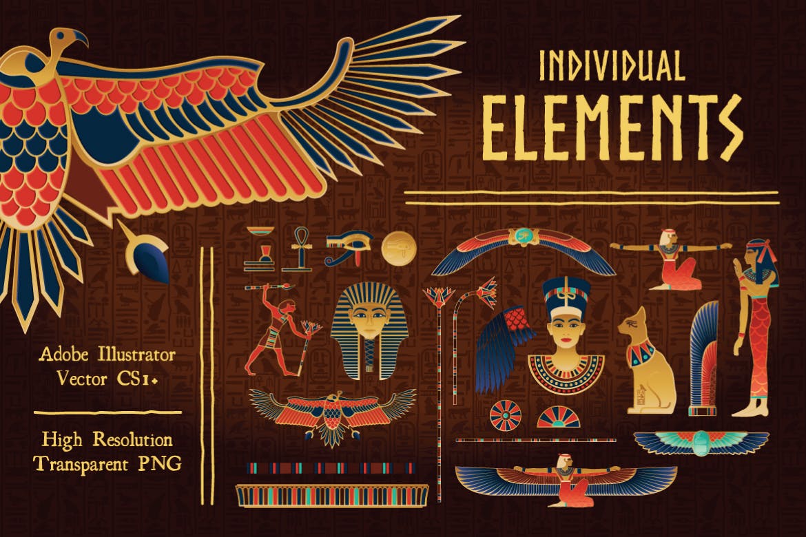 古埃及特色插画和复古海报设计模板 Egyptian Illustrations and Poster Templates插图(2)