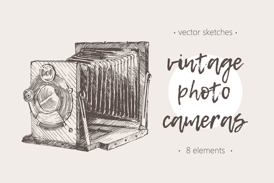 复古相机素描矢量插画 Set of illustrations of reto cameras插图