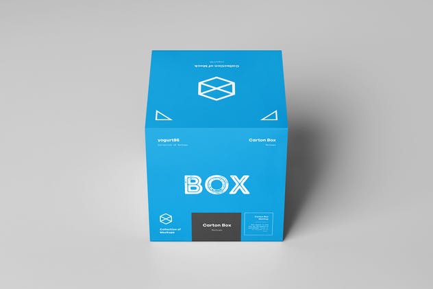 3D正方形纸箱包装样机 Carton Box Mockup 100x100x100 & Wrapper插图(4)