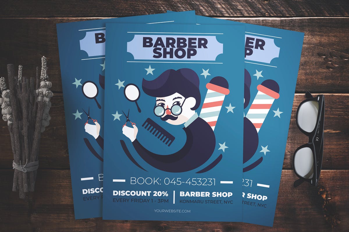 嬉皮漫画风格理发店美发沙龙促销活动海报模板 Barber Shop Flyer插图