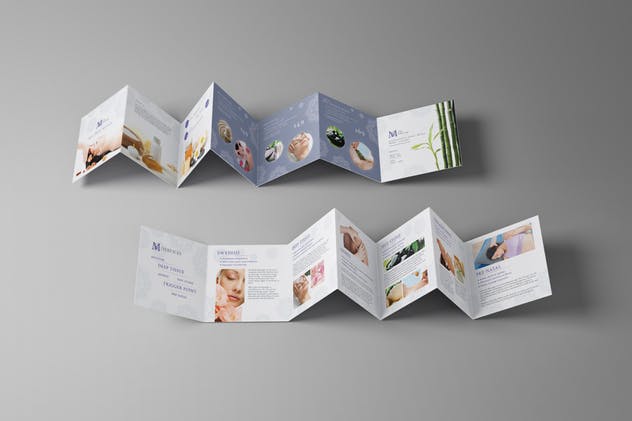 七折页方形迷你小册子印刷品样机 Square Mini Brochure Seven Panel Mockups 01插图(4)