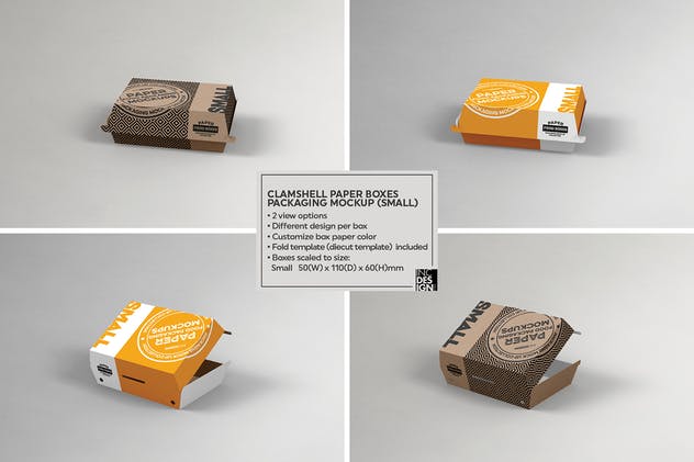 纸质翻盖外卖包装样机 Paper Clamshell Takeout Packaging Mockups插图(4)