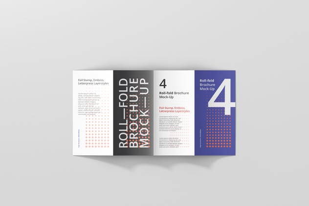 四折页迷你DL传单小册子样机模板 Roll-Fold Brochure Mockup – DL DIN Lang插图(4)