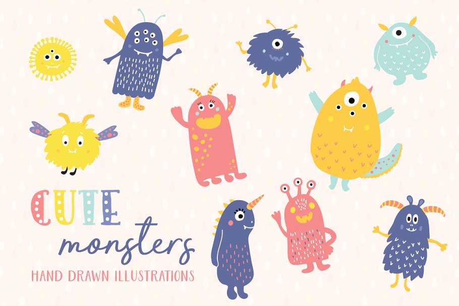 可爱的五颜六色怪物图案合集 Cute Monsters Patterns插图(4)