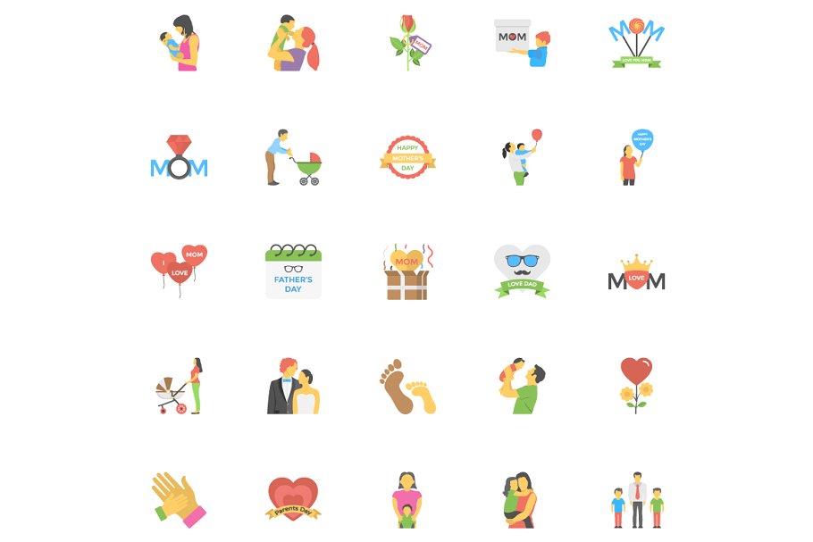 50枚亲子主题扁平设计风格图标 50 Flat Icons of Parents Day插图(2)