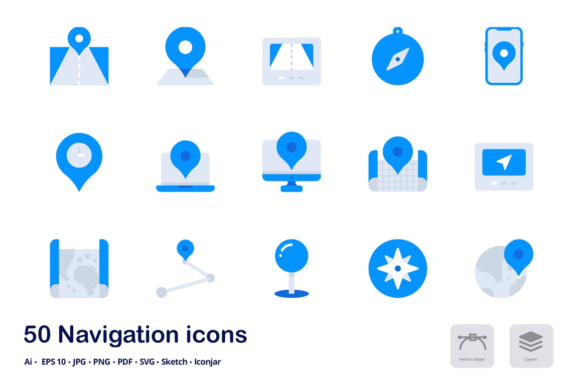 地图导航UI设计双色调扁平化矢量图标 Navigation Accent Duo Tone Flat Icons插图(2)