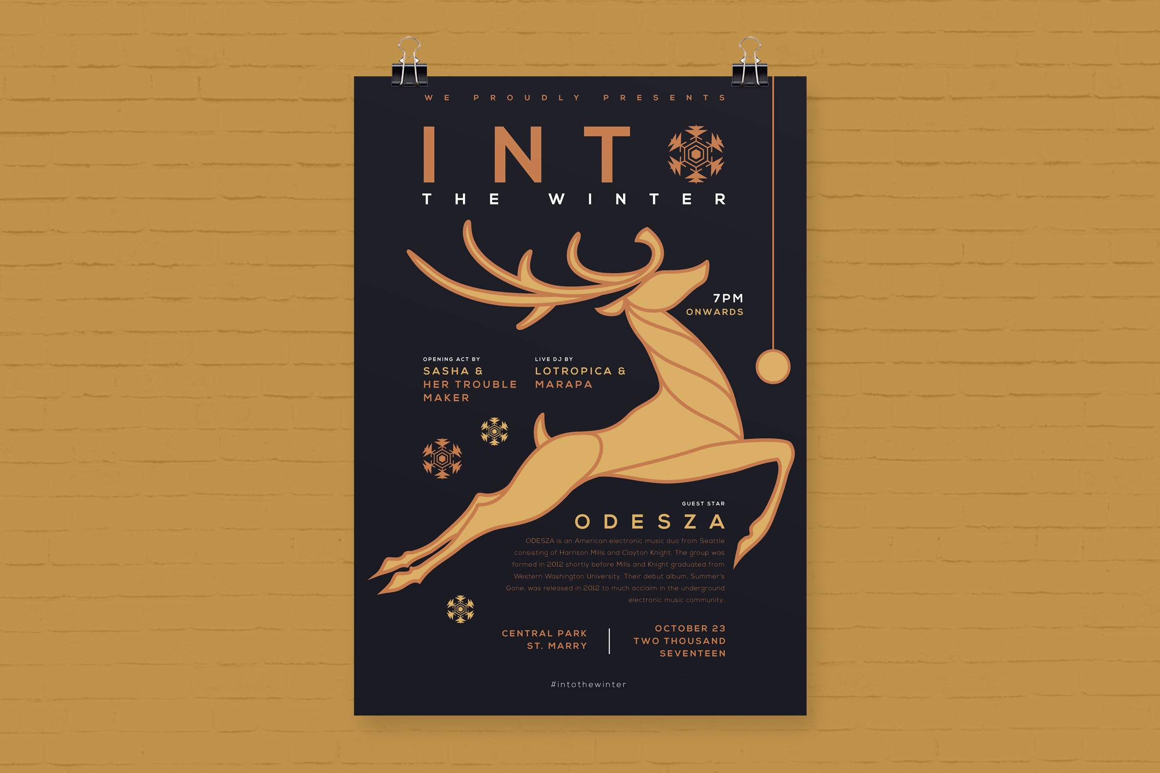 飞驰的麋鹿圣诞节活动海报设计模板 Christmas Event Poster插图