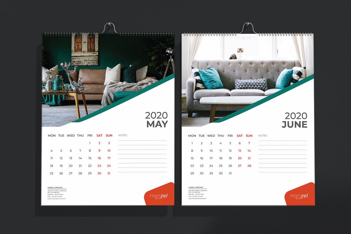 2020年家具设计公司定制挂墙活页日历设计模板 Hanzel – Furniture Wall Calendar 2020插图(3)