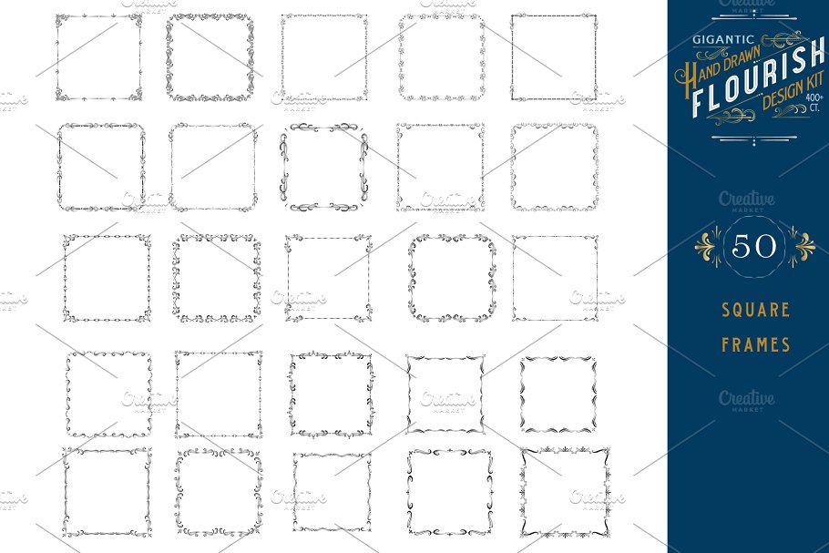 手绘花纹设计套件（400 +花卉设计元素） Hand Drawn Flourish Design Kit插图(6)