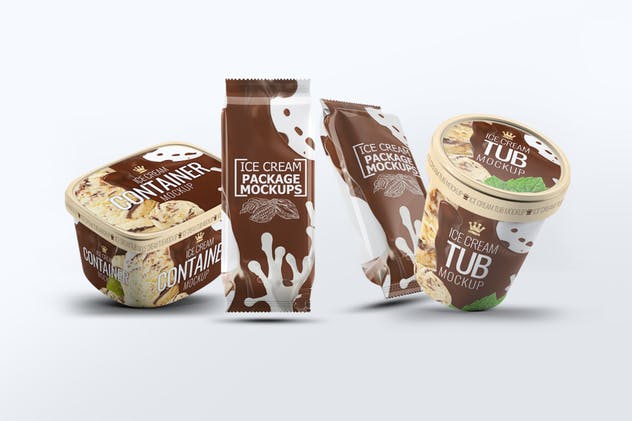 牛奶巧克力冰淇淋雪糕杯甜食包装样机 Ice Cream Packages Mock-Up Bundle插图(4)