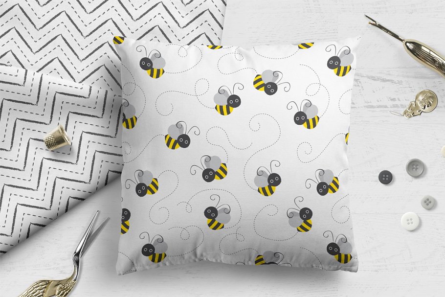 宝贝蜜蜂几何无缝矢量图案 Baby Bees Seamless Patterns插图(2)