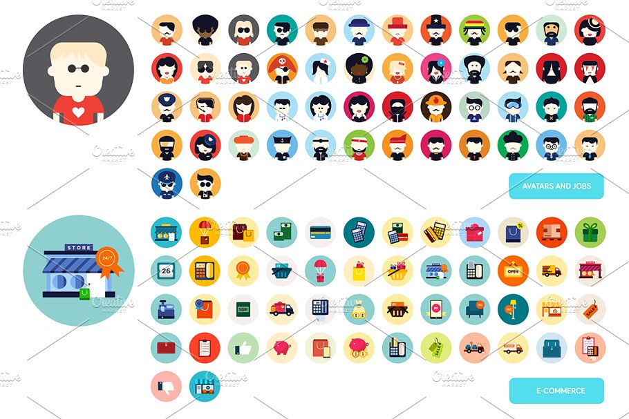 手绘插画图案扁平风格图标集 Scenicons Flat icons – 300 icons插图(3)