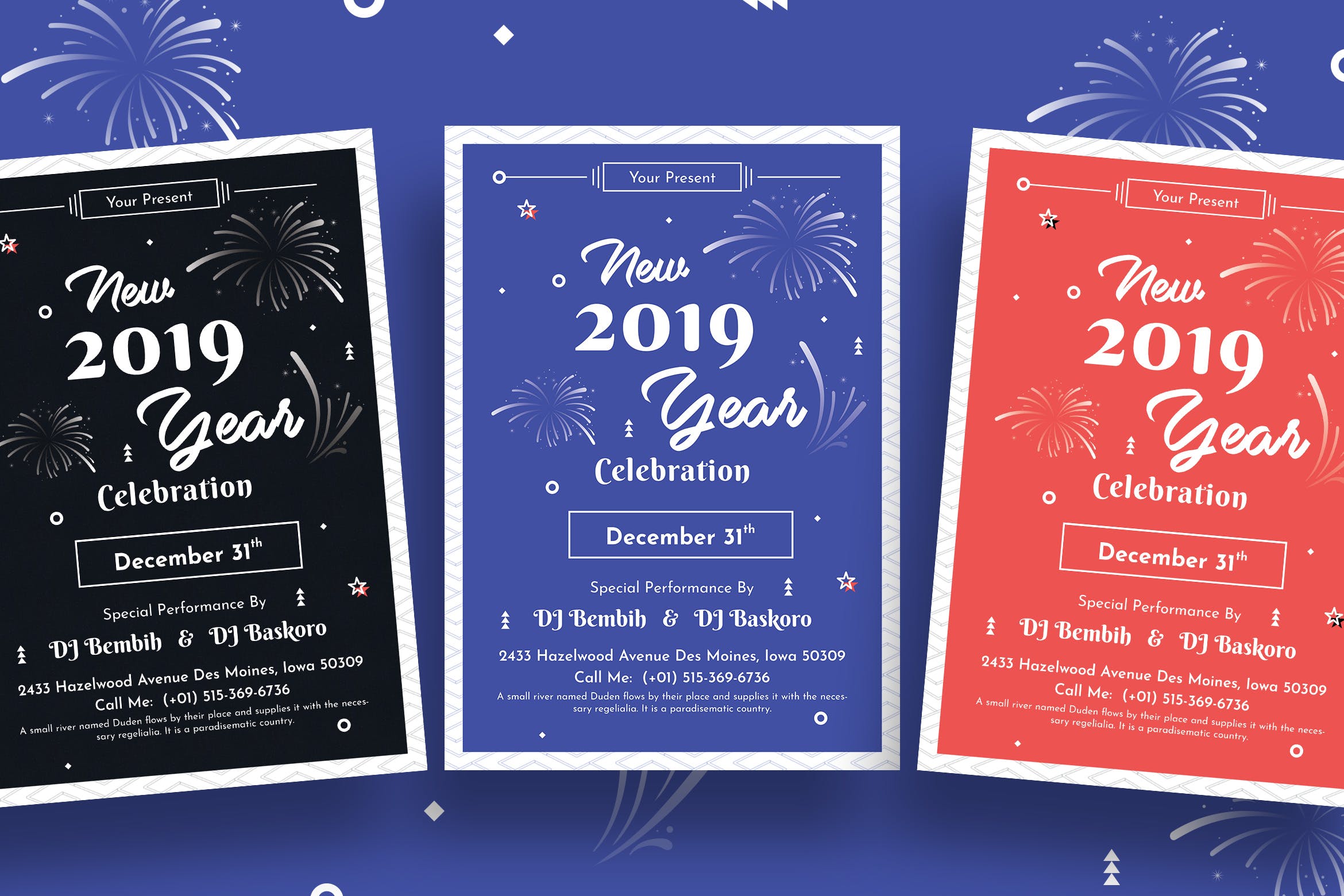 新年主题DJ音乐派对海报传单模板v1 New Year Party Flyer-01插图
