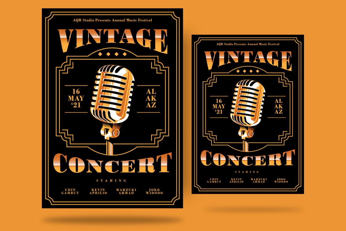 复古音乐会海报设计PSD模板 Vintage Concert Flyer插图