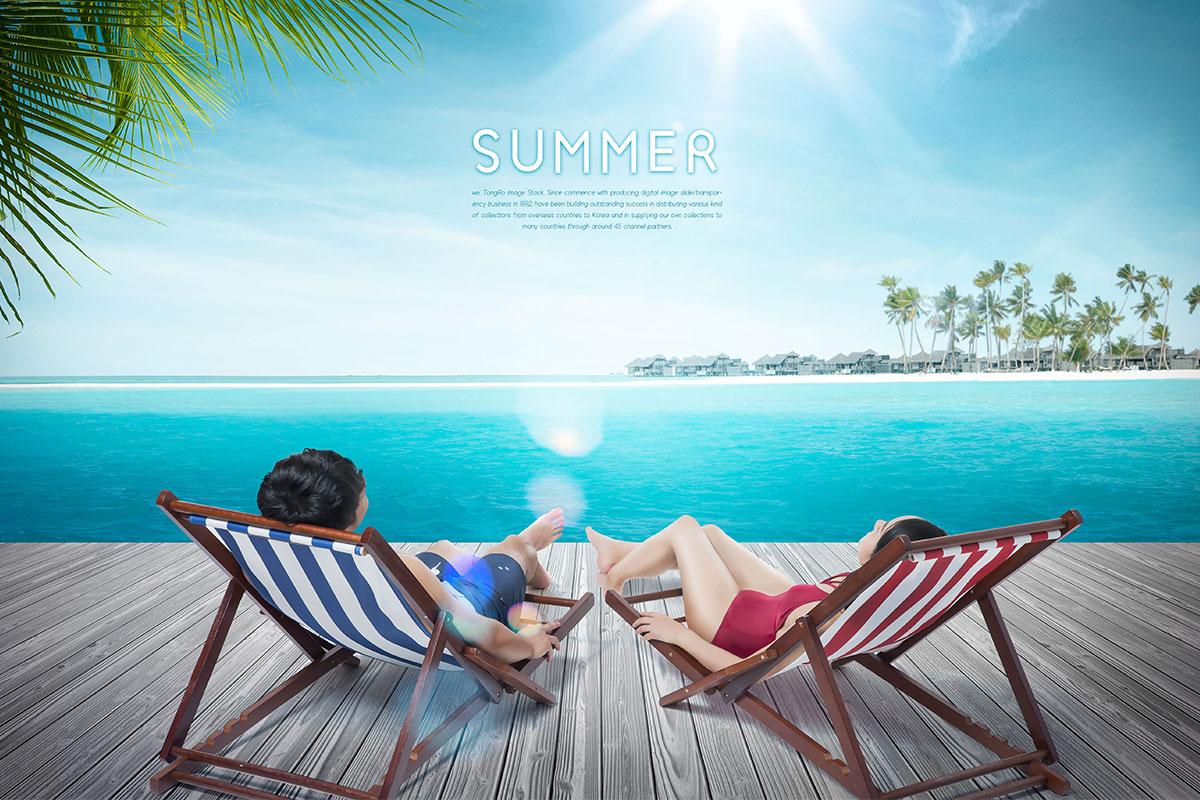 夏季暑假海边度假旅行主题海报设计素材插图