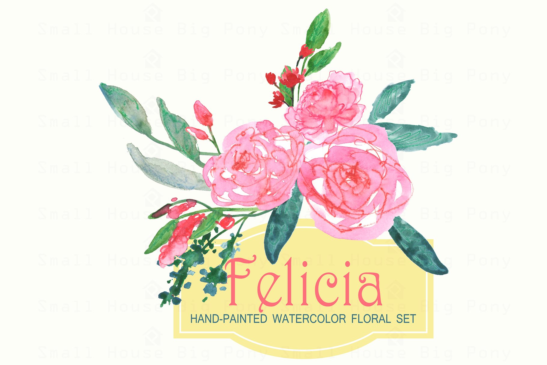 费利西亚艺术水彩花卉剪贴画 Felicia – Watercolor Clip Art插图(1)