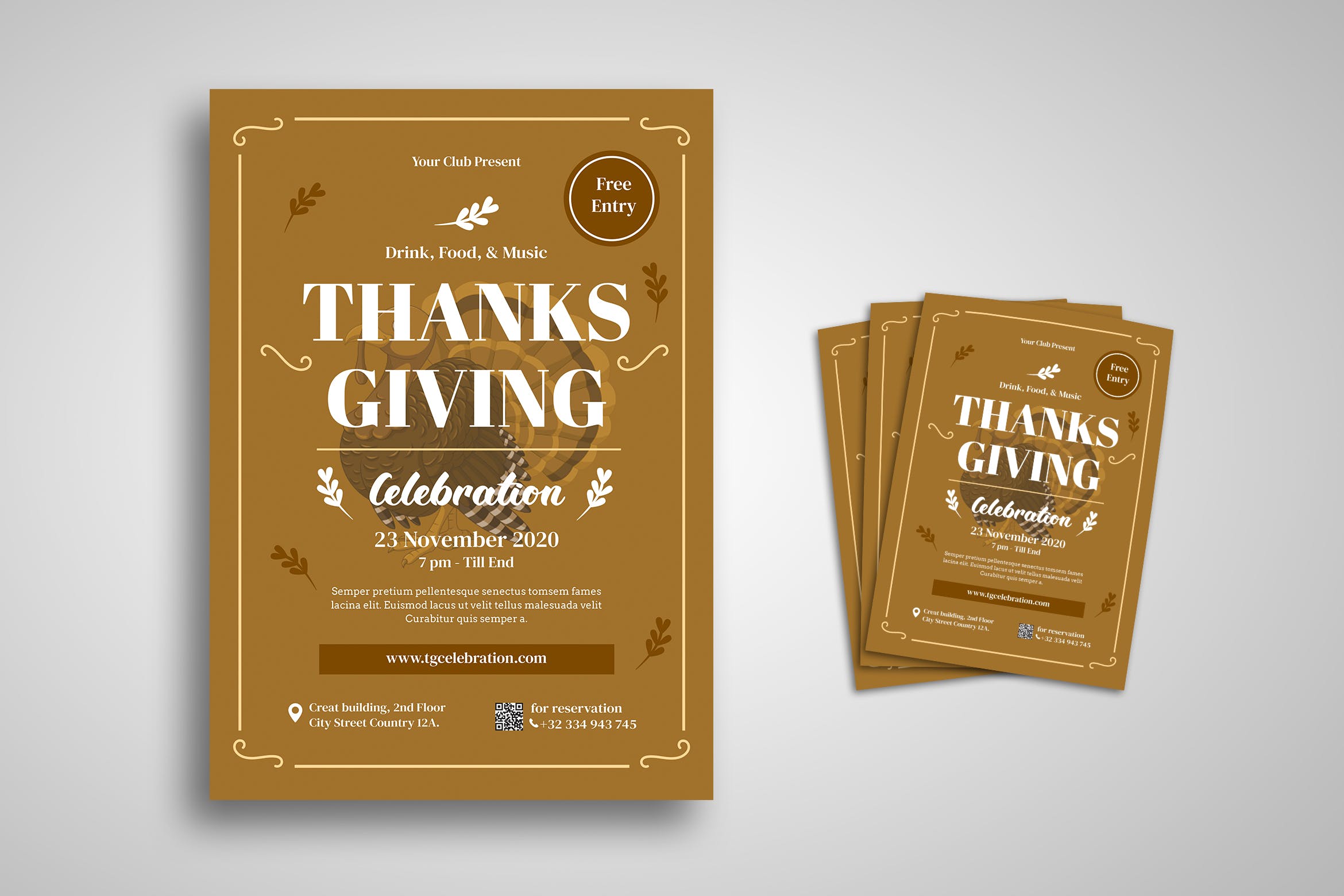 酒吧/餐厅/夜店感恩节庆祝活动海报传单模板 Thanksgiving Flyer插图