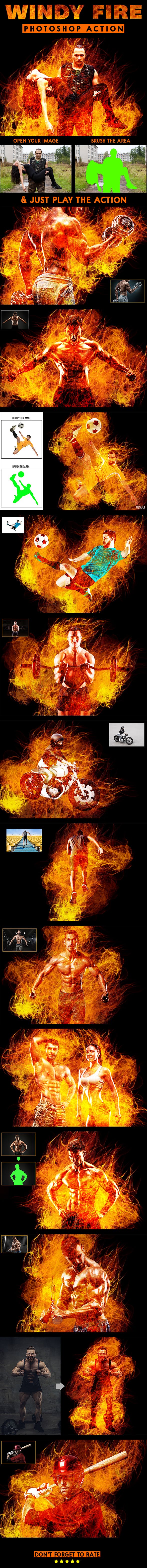 一款非常震撼逼真的火焰特效PS动作下载 Windy Fire Photoshop Action插图