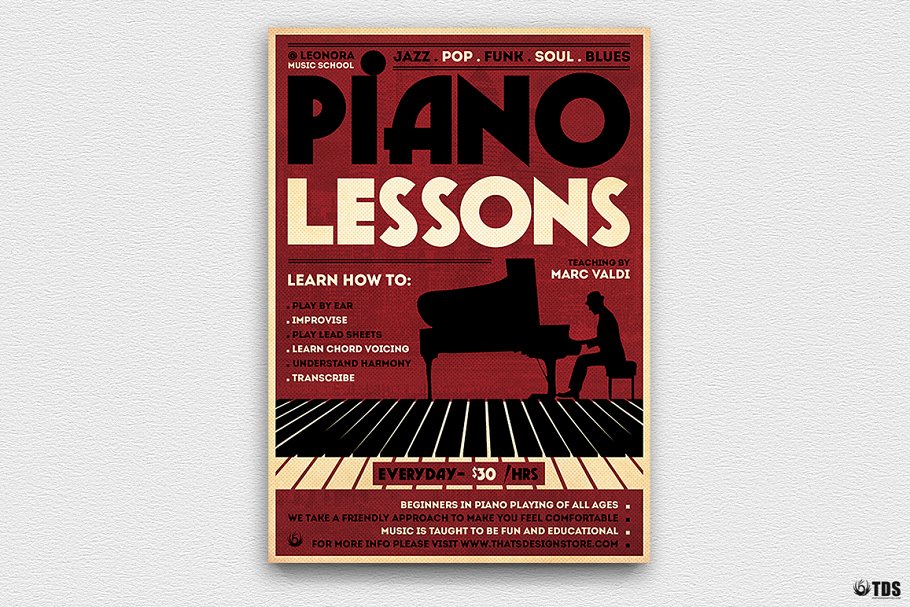 钢琴音乐课程推广传单PSD模板 Piano Lessons Flyer PSD插图(2)