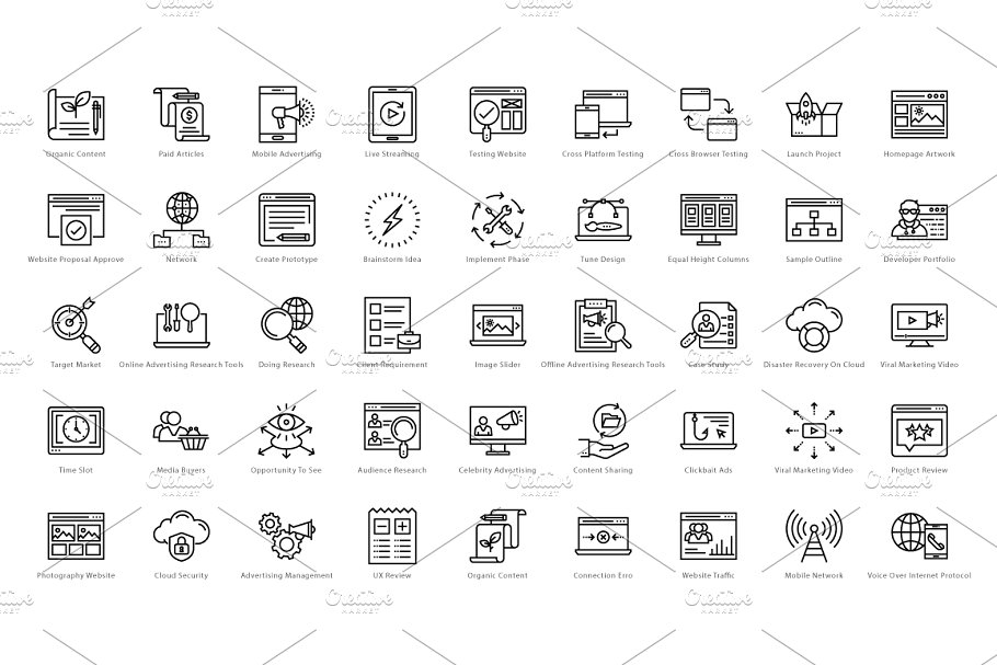 1458个Web&Seo网络营销主题线条图标 1458 Web and Seo Line Icons Set插图(1)