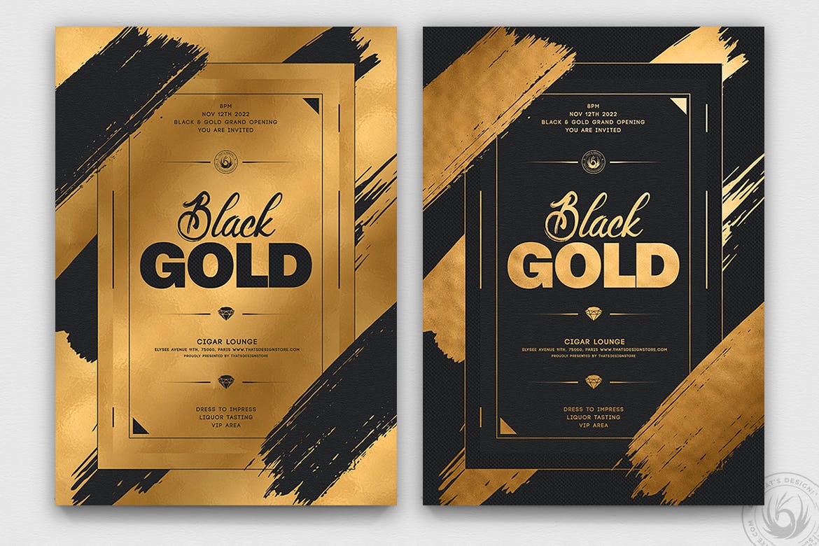 黑金配色奢华海报传单设计模板v15 Black and Gold Flyer Template V15插图