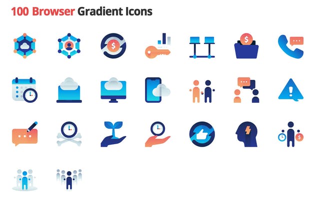 100枚浏览器主题渐变矢量图标 Browser Gradient Vector Icons插图(3)
