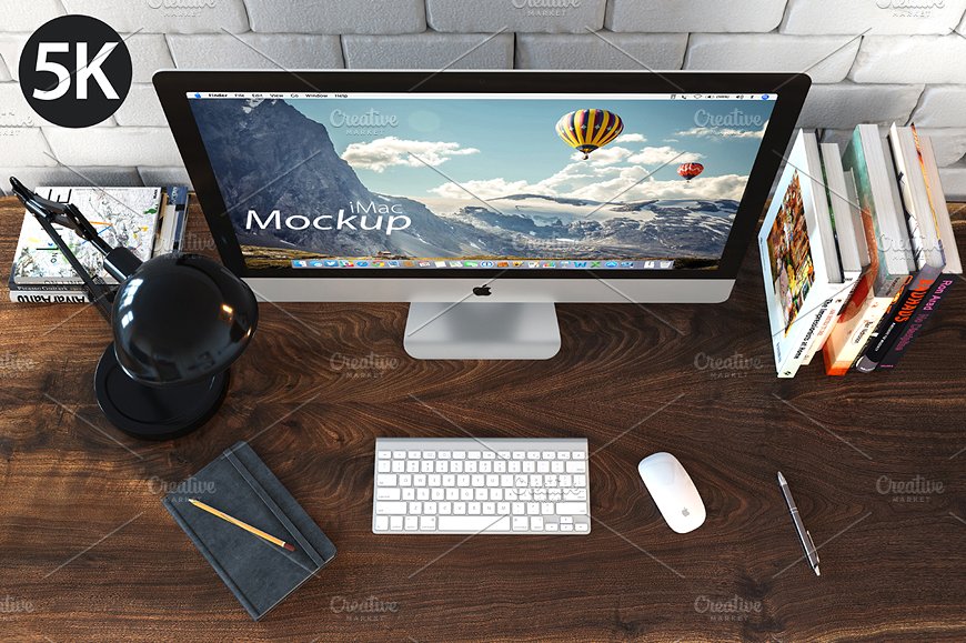 5K高清分辨率iMac苹果一体机办公场景展示样机 iMac Mockup – (top view_5k)插图(1)