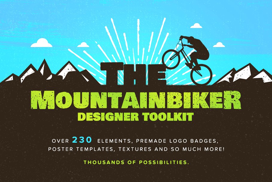 山地自行车极限运动品牌Logo模板 The Mountain Biker – Logo Badge Kit插图