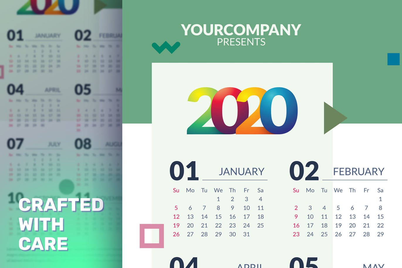 2020年简约设计风格年历表日历设计模板 Calendar插图(3)