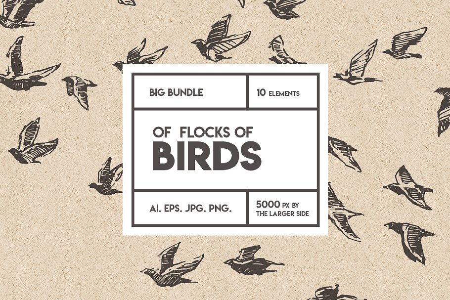 鸟群素描设计素材 Flocks of birds, sketch style插图
