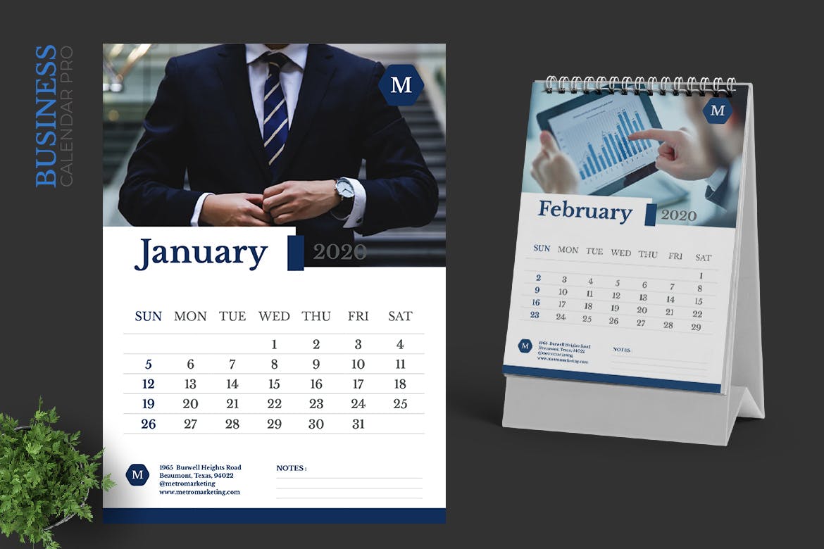 市场营销主题2020年活页台历设计模板 2020 Marketing Business Calendar Pro插图(1)