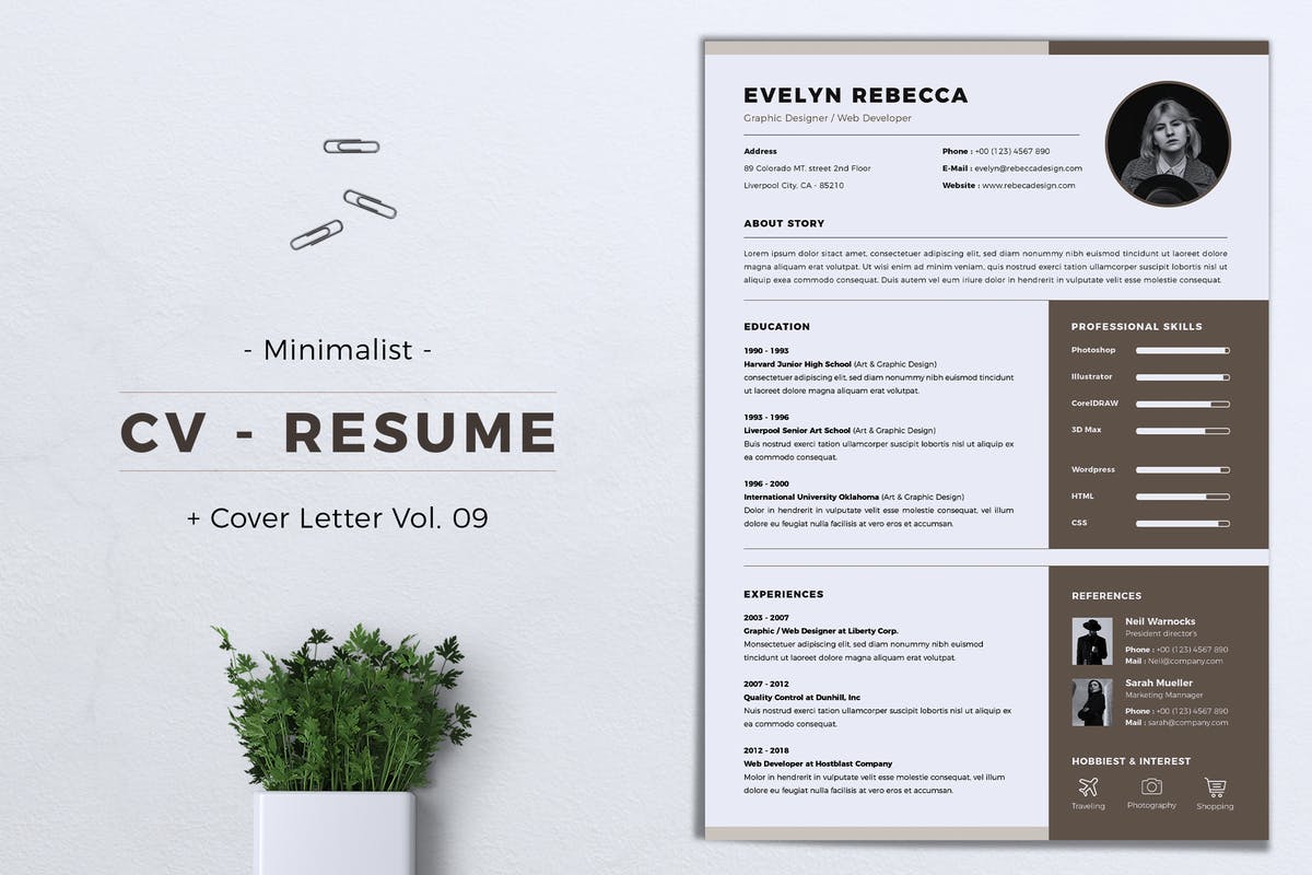 极简主义风设计师简历模板设计 Minimalist CV Resume Vol. 09插图