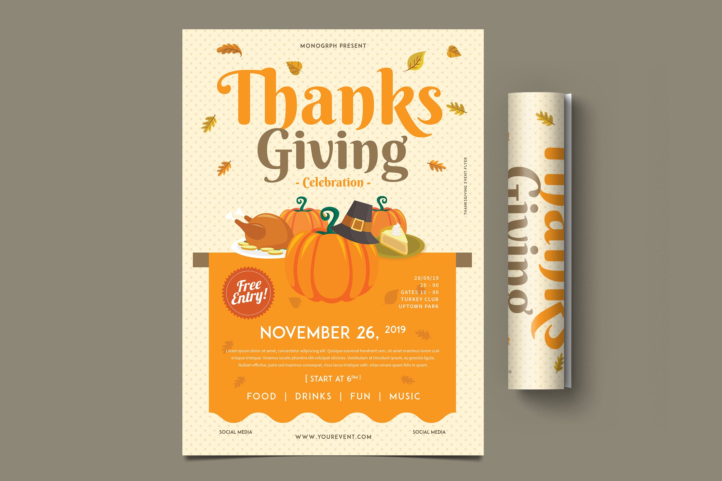 感恩节美食活动邀请海报传单设计模板 Thanksgiving Flyer插图