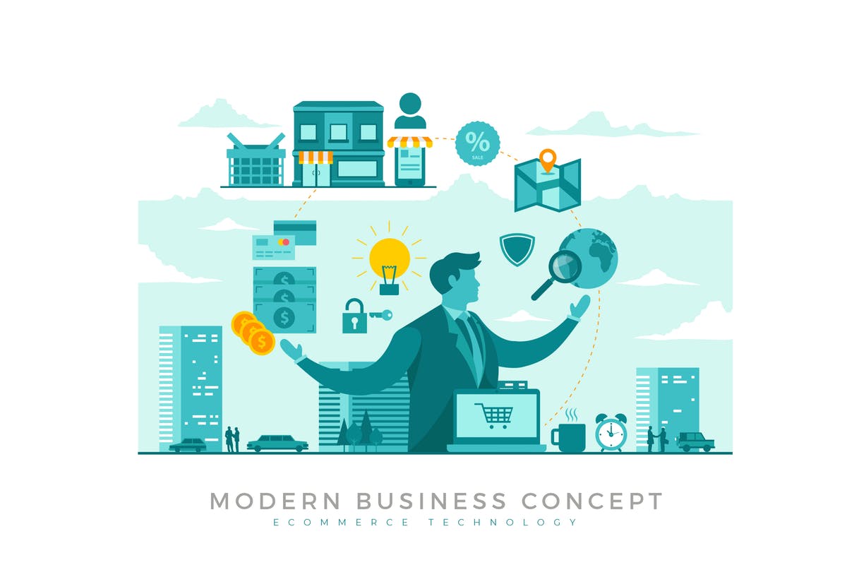 电子商务贸易概念插画 E-Commerce Modern Business Concept插图