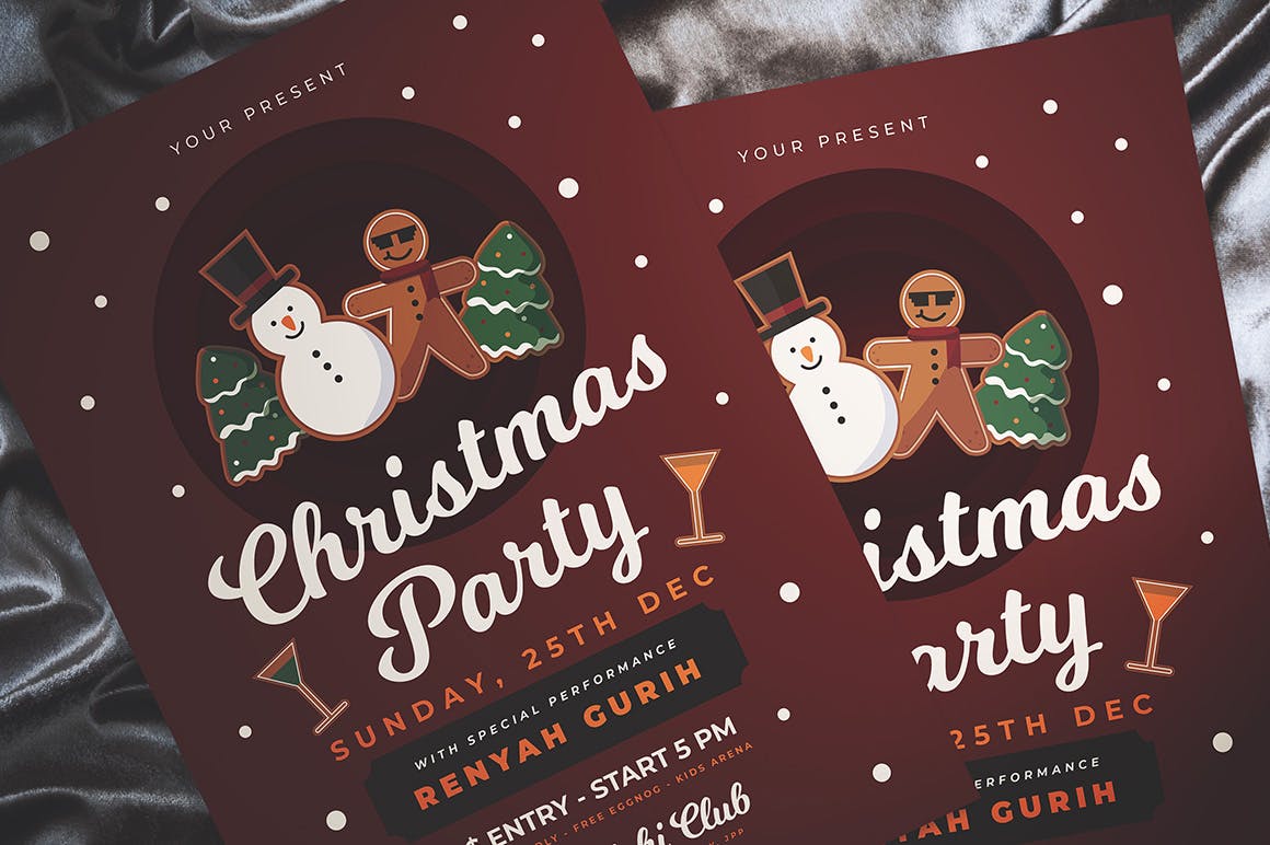 夜店俱乐部圣诞节活动海报传单设计模板 Christmas Party Flyer插图(1)