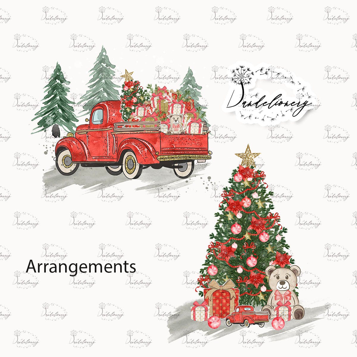 圣诞节礼品卡车矢量手绘设计素材 Christmas Car design插图(1)