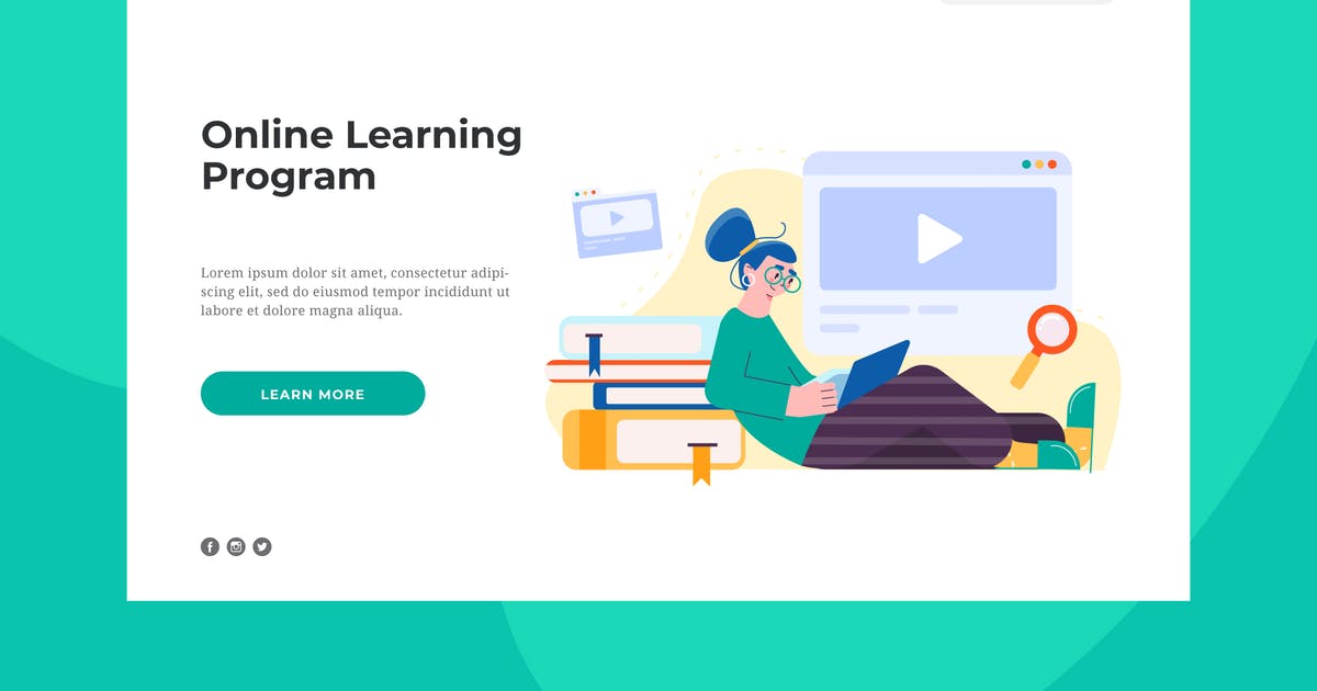 网站着陆页设计在线学习插画素材 Online Learning Landing Page插图