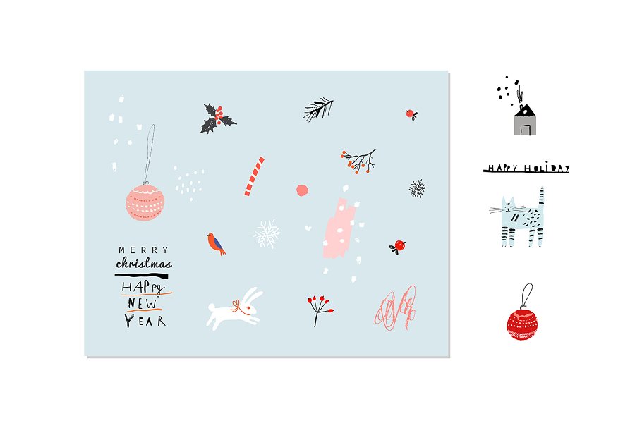 圣诞设计元素与卡片模板 Christmas elements and cards插图(2)