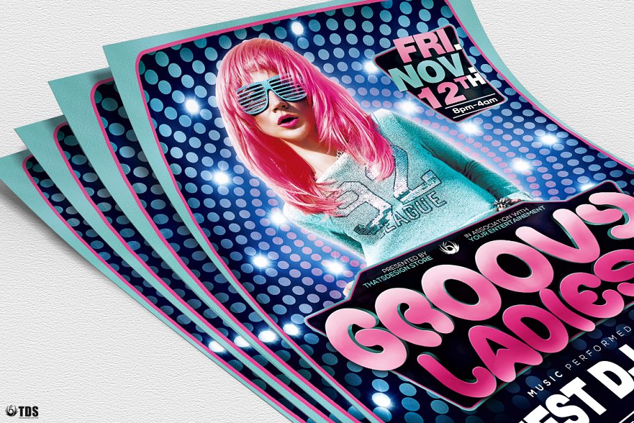 DJ音乐狂欢派对宣传传单PSD模板 Groovy Ladies Flyer PSD插图(4)
