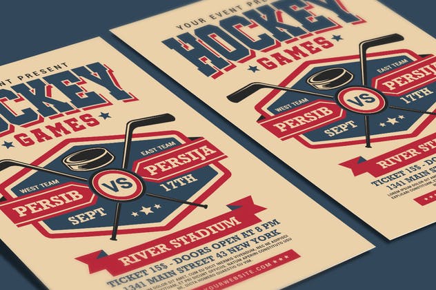 曲棍球游戏活动传单设计模板 Hockey Game Flyer插图(2)