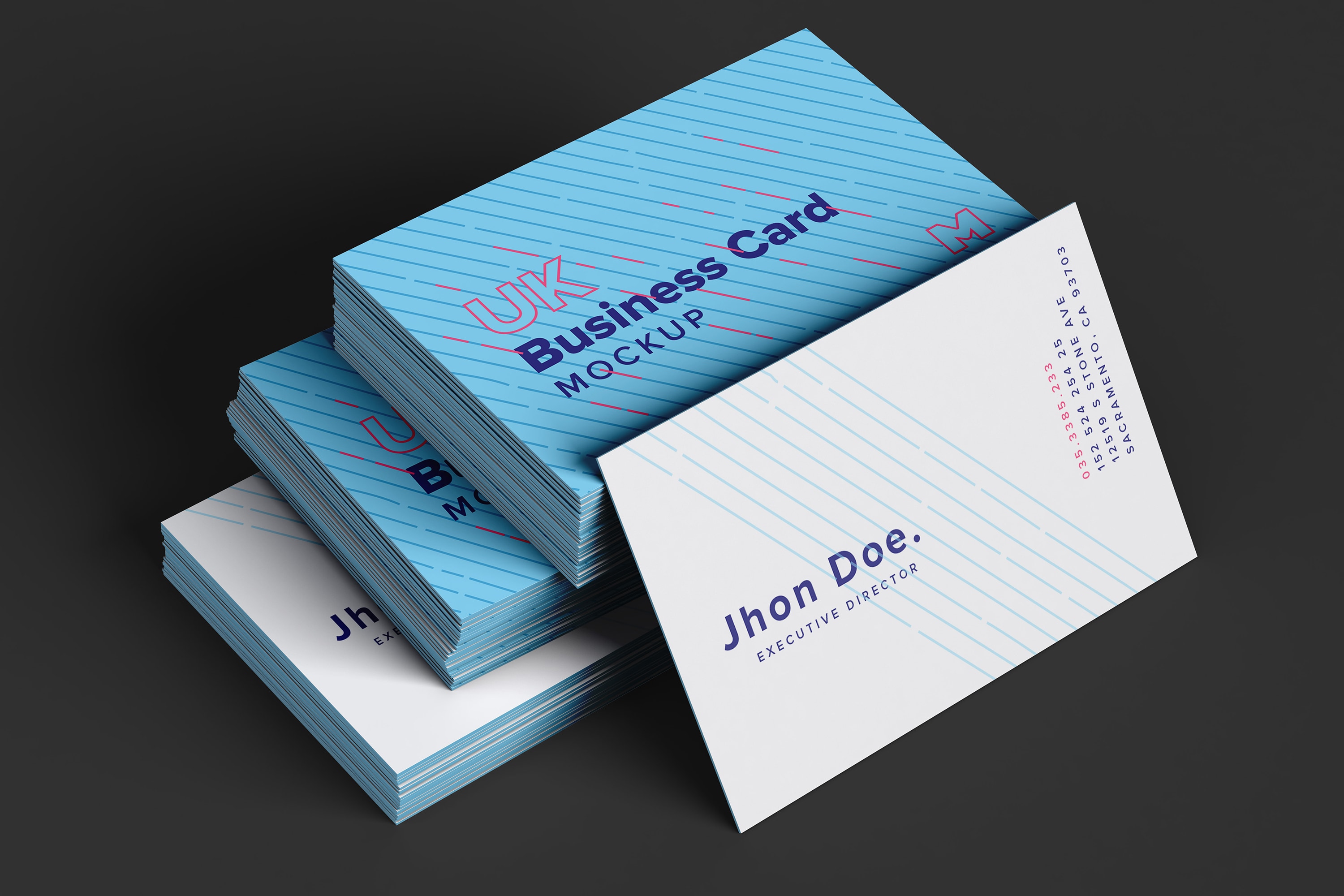 UK尺寸标准企业名片堆叠效果预览样机模板08 UK Business Cards Mockup 08插图(3)