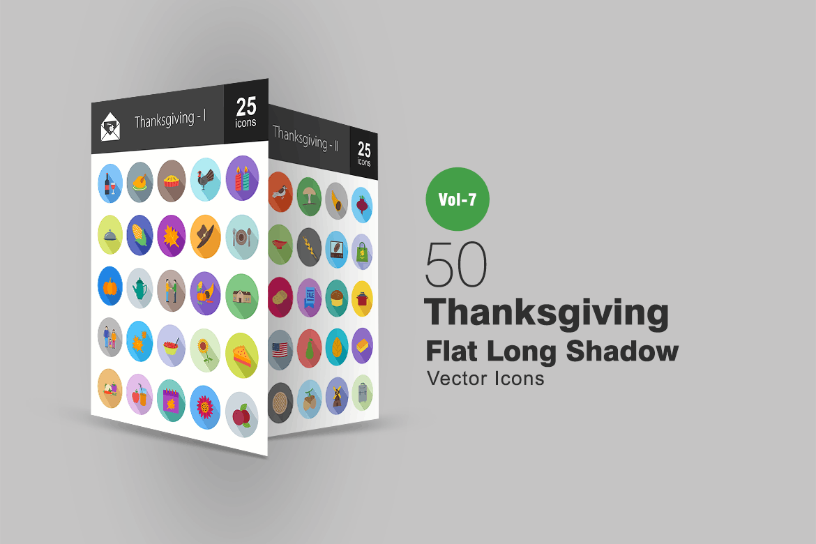 50个感恩节主题扁平设计风格阴影图标 50 Thanksgiving Flat Shadowed Icons插图