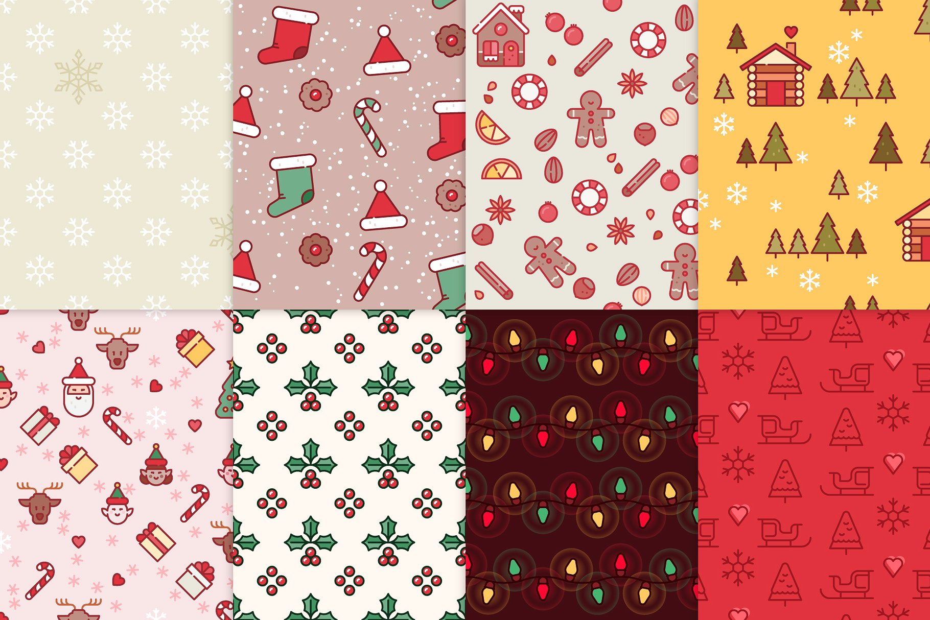 16个圣诞主题矢量无缝图案 16 Christmas seamless patterns插图(2)