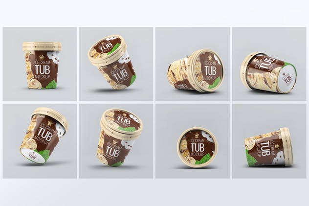 牛奶巧克力冰淇淋雪糕杯甜食包装样机 Ice Cream Packages Mock-Up Bundle插图(1)