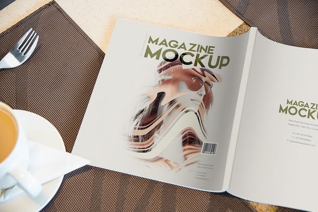 方形时尚杂志封面&内页设计样机模板 Square Fashion Magazine Mockup插图(4)
