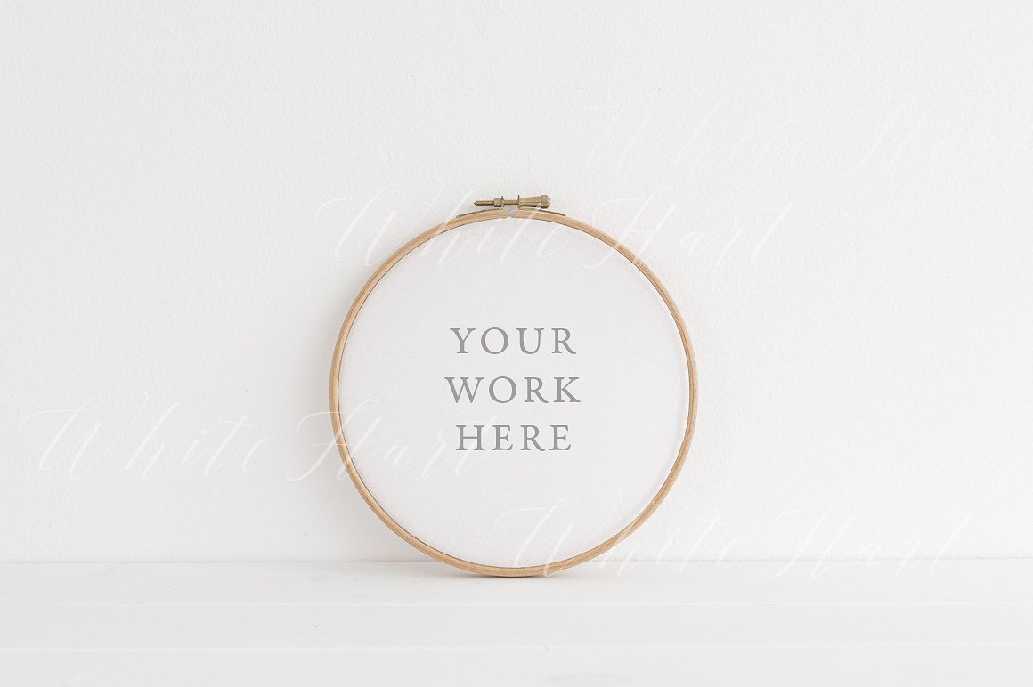 极简主义艺术圆款画框相框样机模板 Minimal Embroidery hoop mock up插图