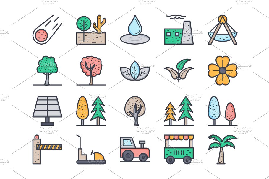 125多个大自然资源图标集  125+ Flat Nature Icons Set插图(3)