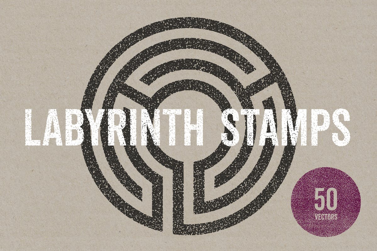 50款迷宫图形设计印章纹理合集 Labyrinth Stamps插图