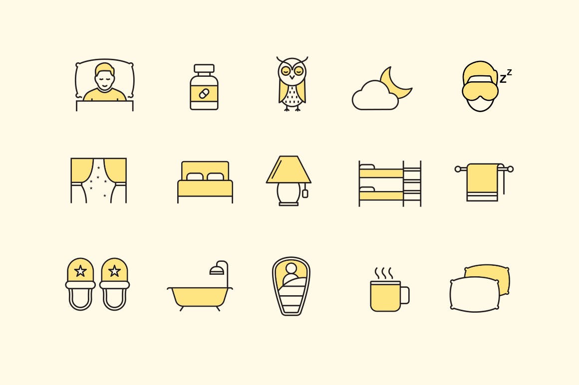 15枚睡眠主题矢量图标素材 15 Sleeping Icons插图(1)